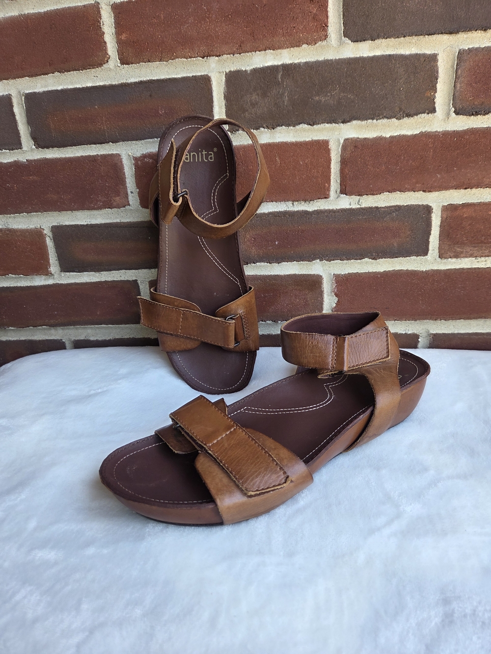 Sanita Brown Leather Adjustable Comfort Sandals EU 41 US 10 Wedge‎ Hook Loop